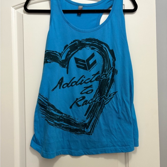 District Tops - District Blue Athletic Tank Top with Graphic Design Motorcross Racing